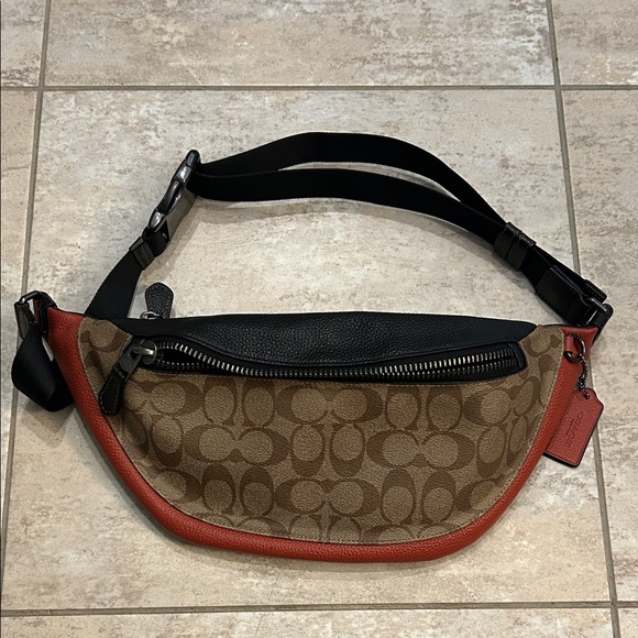 Coach Tan and Black Belt Bag with Red Accents - Picture 1 of 6
